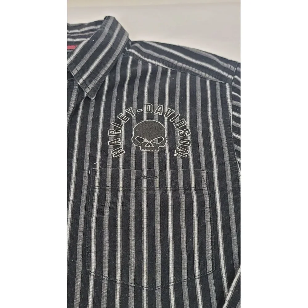 Harley Davidson Button Up Shirt‎ Mens Large. Vintage Black Striped Longsleeve.
